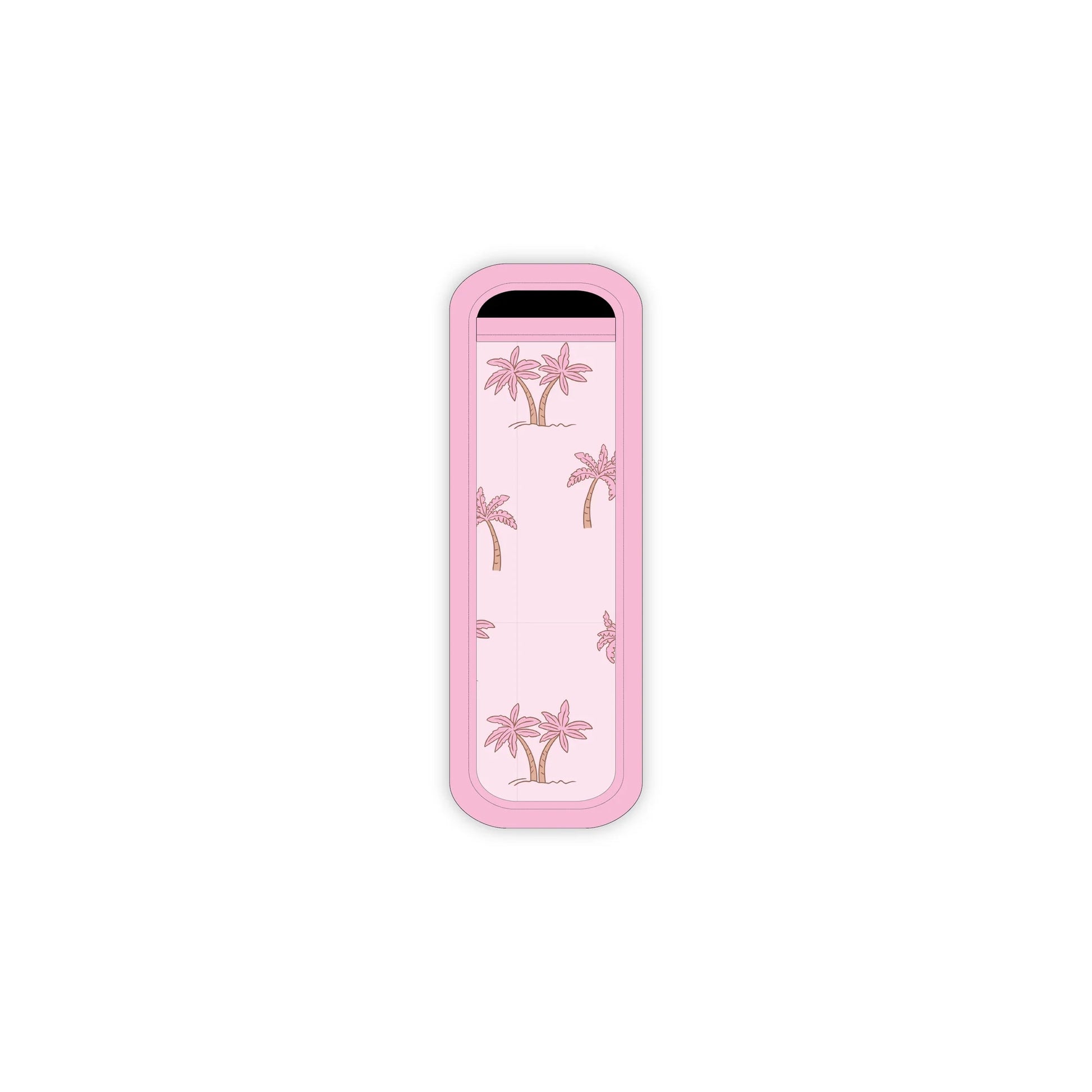 Pink phone case with palm tree design on a white background