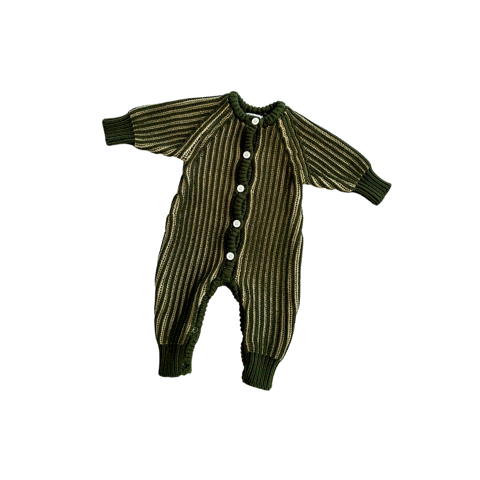 Green striped baby romper on a white background