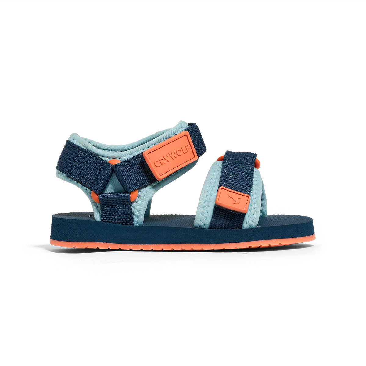 Navy and orange sandal on a white background