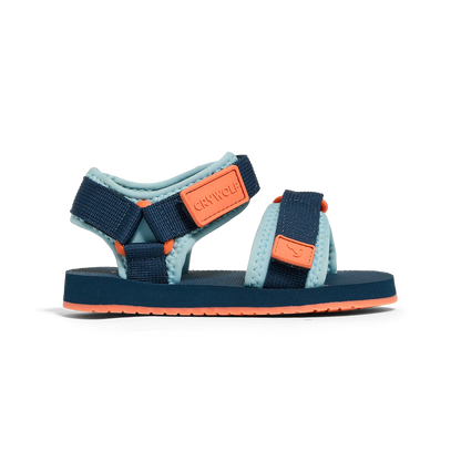 Navy and orange sandal on a white background
