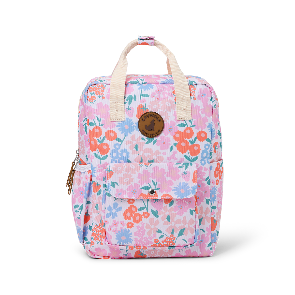 Floral patterned backpack on a white background