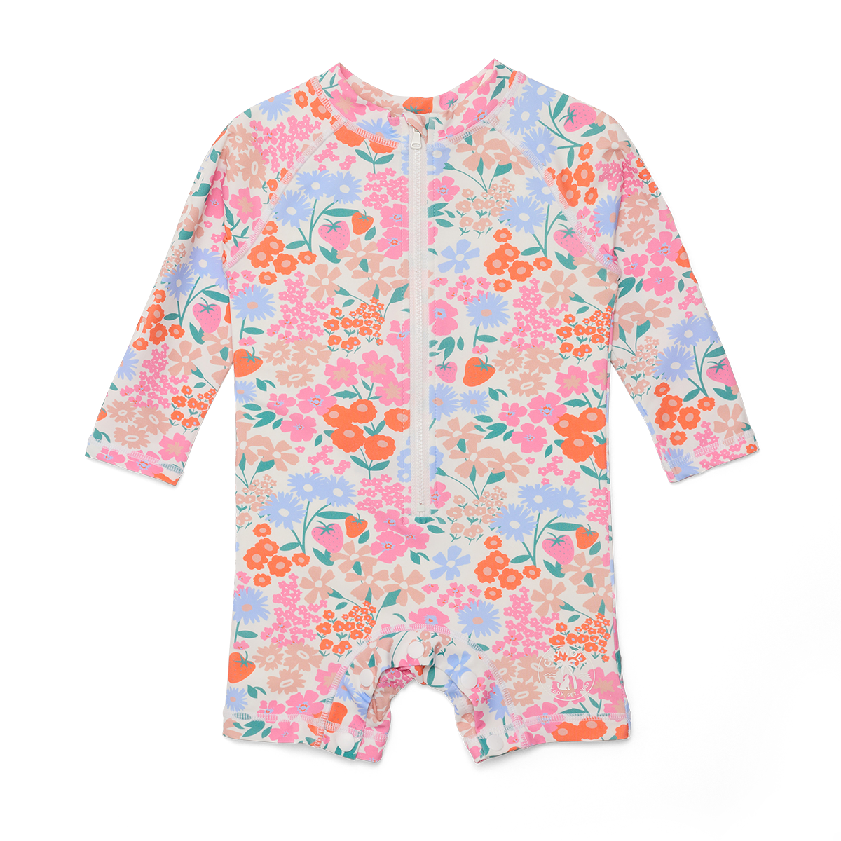 Floral patterned baby romper on a white background