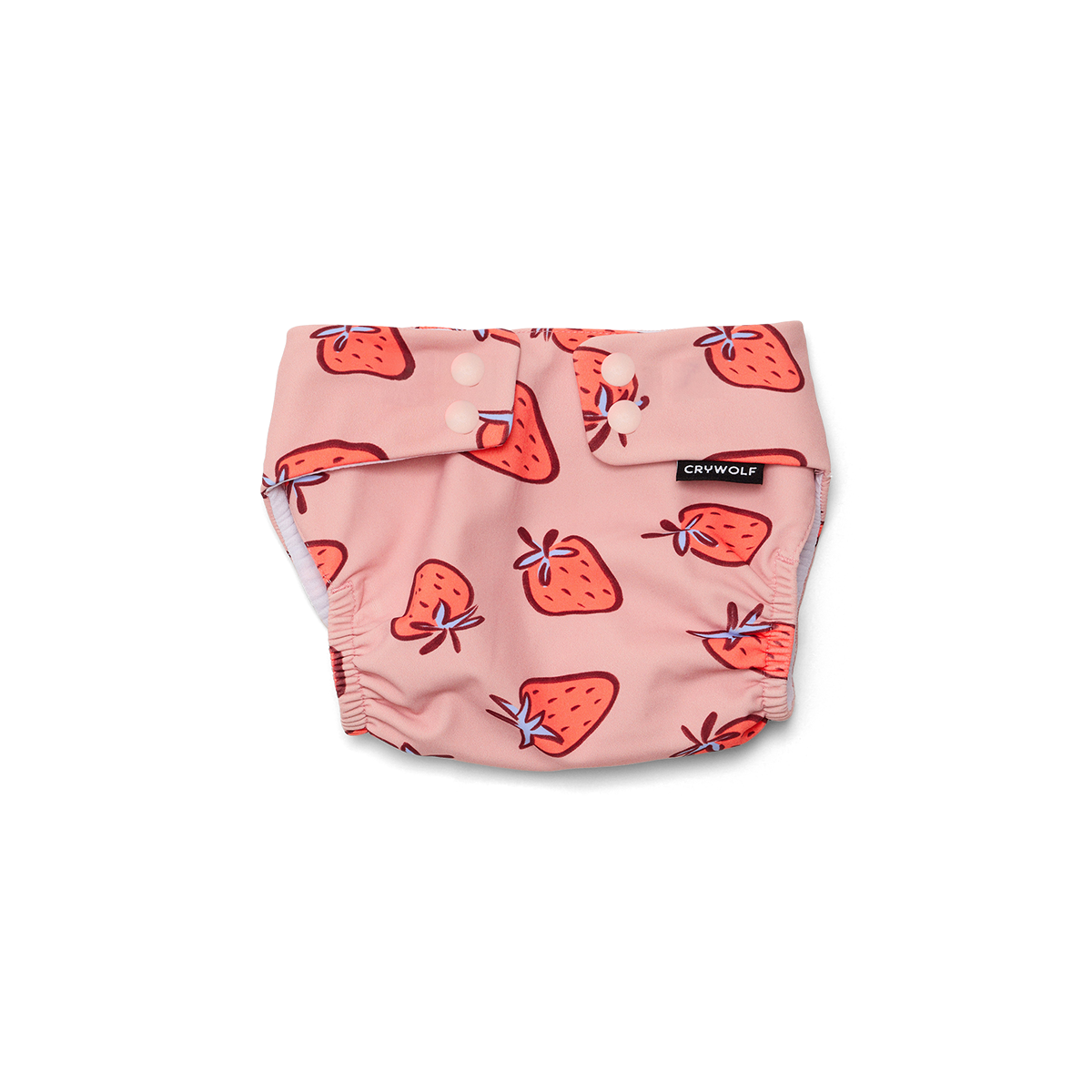 Pink diaper with strawberry pattern on a white background
