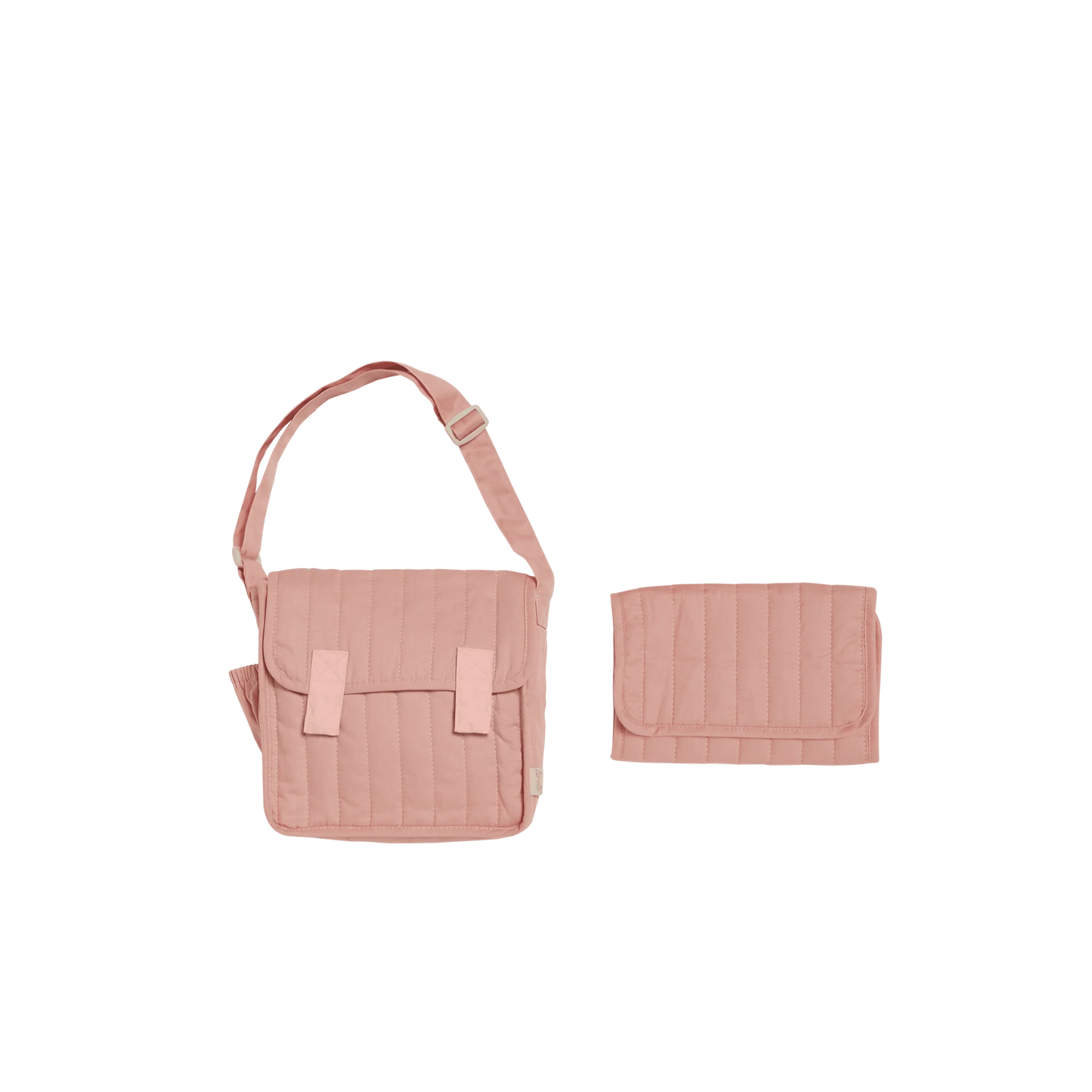 Pink bag with matching pouch on a white background