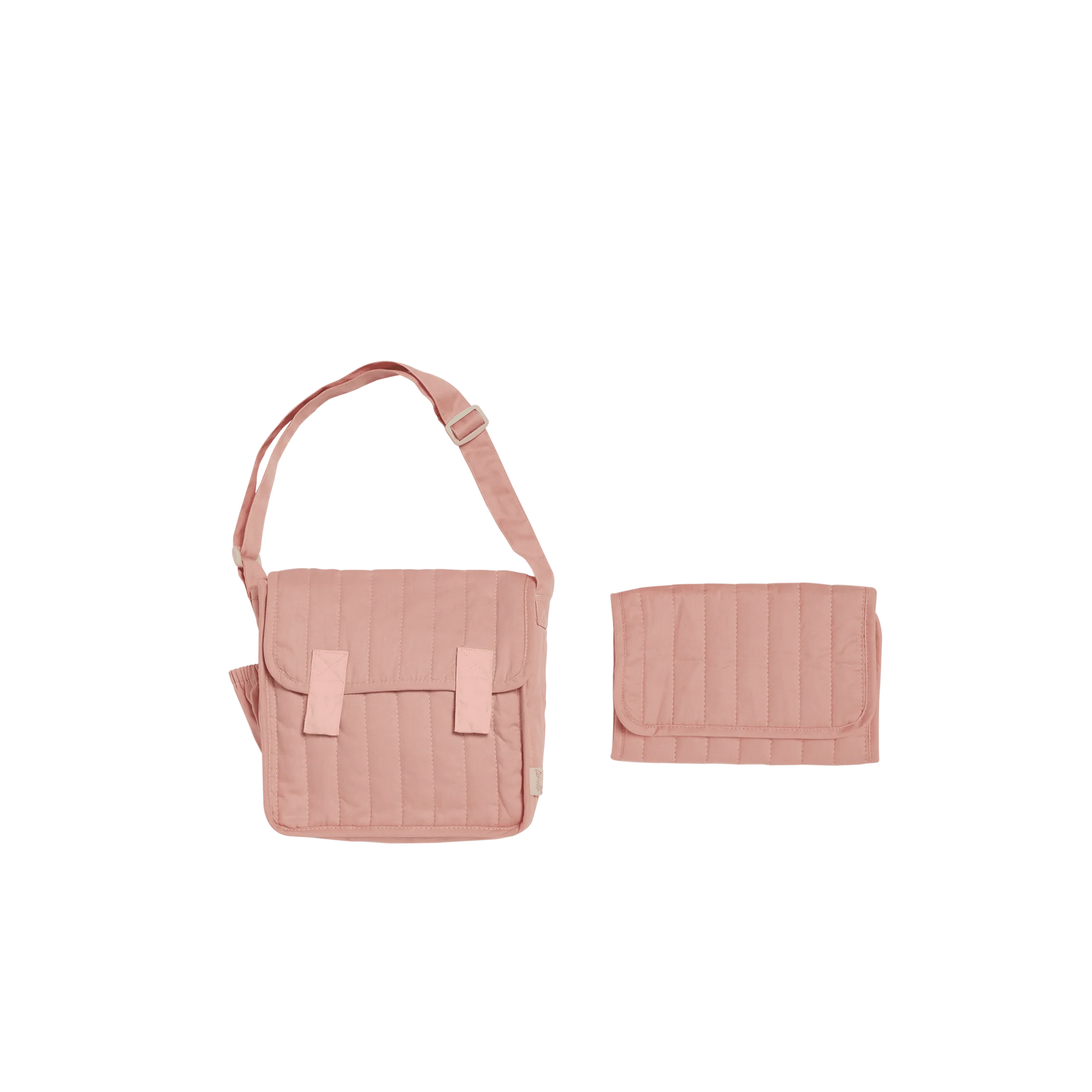 Pink bag with matching pouch on a white background