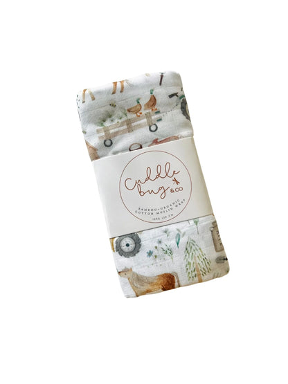 Mini and Me Bamboo Muslin Swaddle - Farm Life