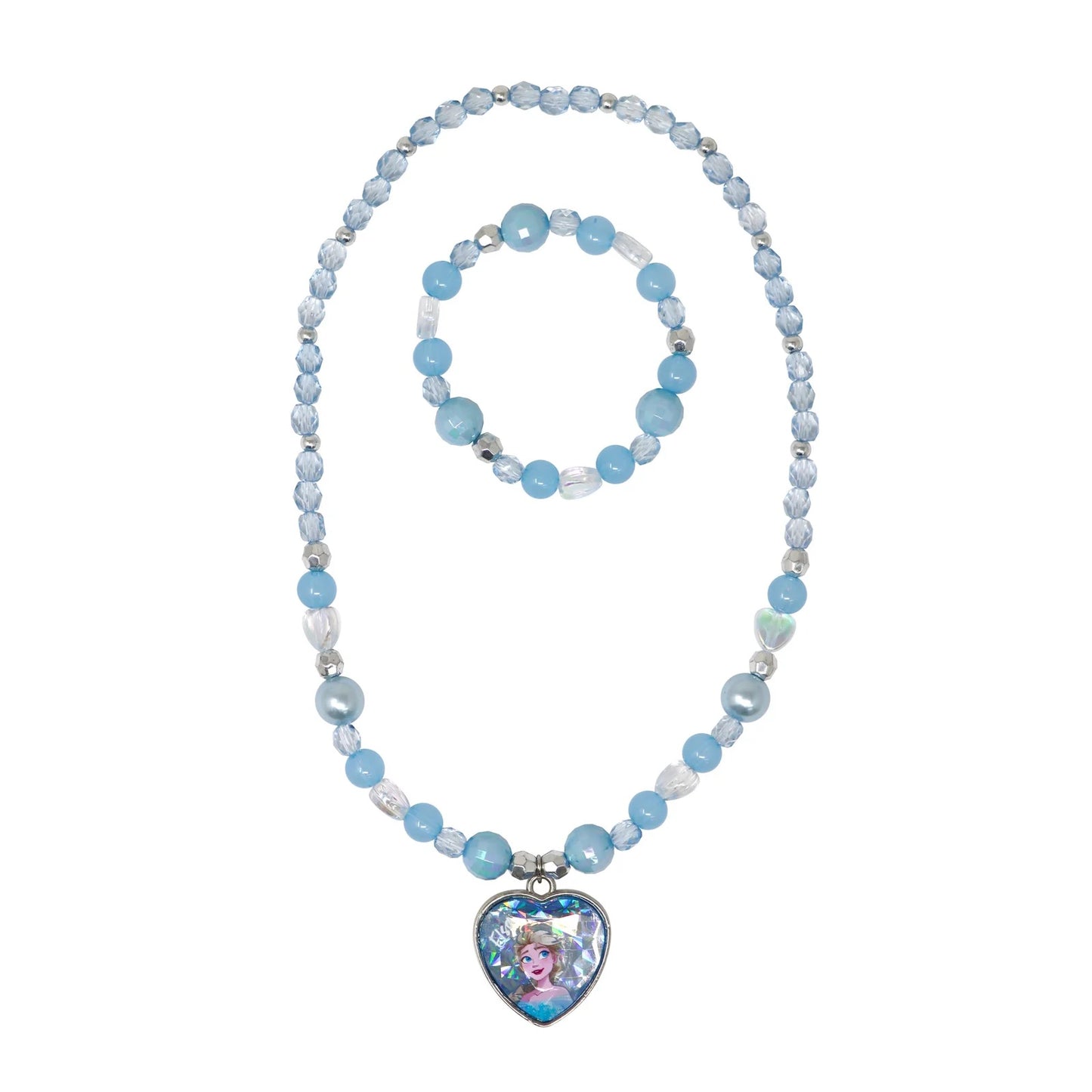 Necklace with heart-shaped pendant featuring a character from Frozen on a white background