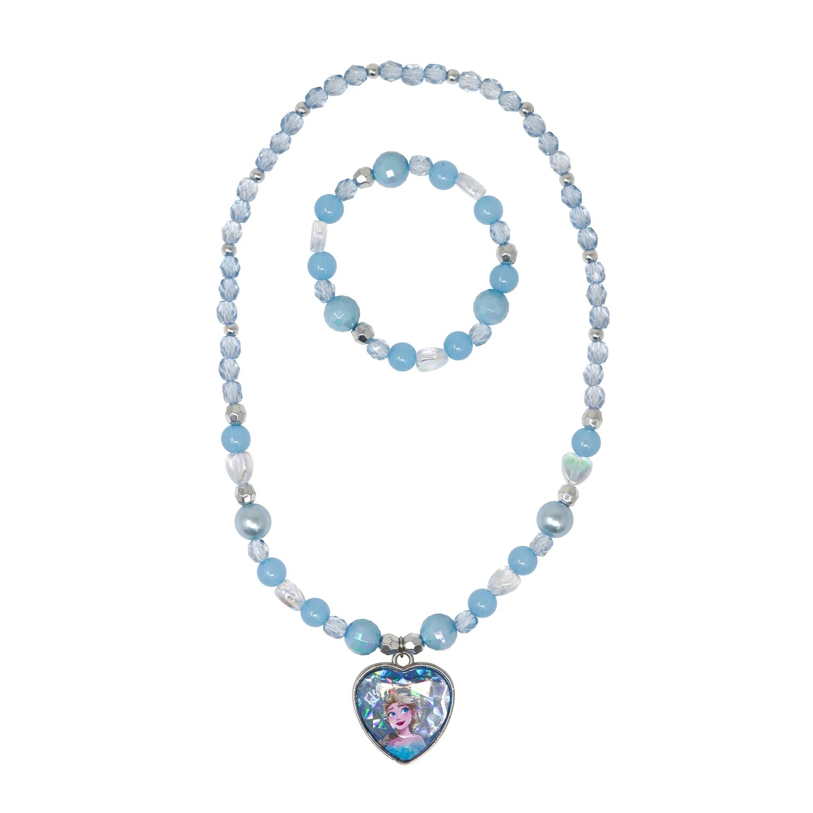 Necklace with heart-shaped pendant featuring a character from Frozen on a white background