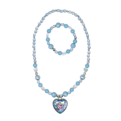 Necklace with heart-shaped pendant featuring a character from Frozen on a white background