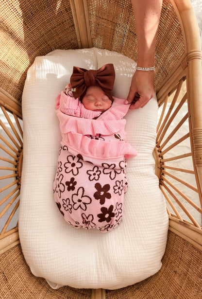 INDIGO DREAMS | KNIT BLANKET | ROMY FRILL REVERSIBLE COCOA AND BLOSSOM