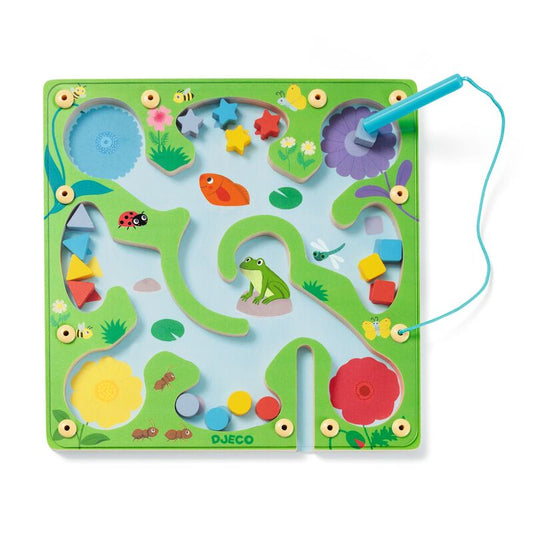 Children's educational toy with colorful shapes and a snake design on a green background