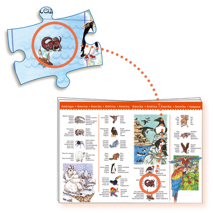 Djeco Observation 100 Pce Puzzle and Booklet - World Animals