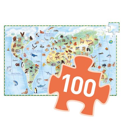 Djeco Observation 100 Pce Puzzle and Booklet - World Animals