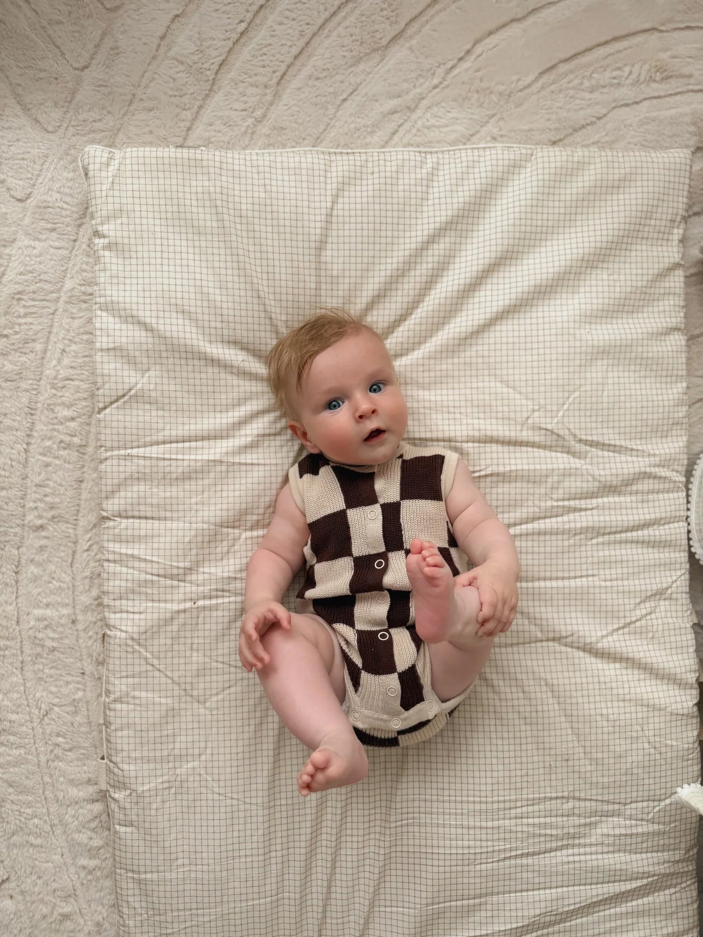 BLOSSOM AND PEAR KNIT ROMPER | ESPRESSO CHECK