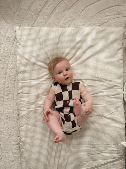 BLOSSOM AND PEAR KNIT ROMPER | ESPRESSO CHECK