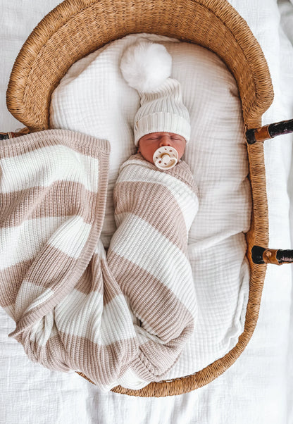 INDIGO DREAMS | CHUNKY STRIPE KNIT BLANKET | OAT