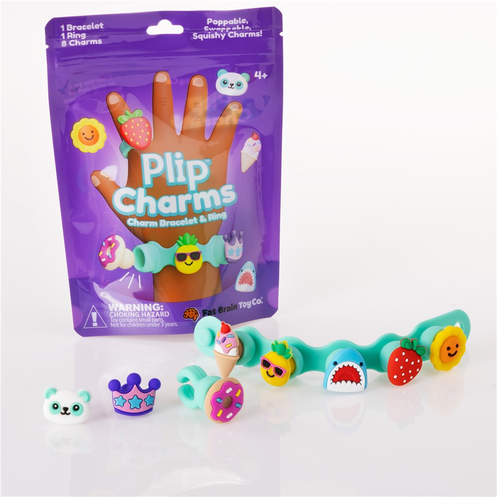 Plip Charms packaging with a bracelet and charms on a white background