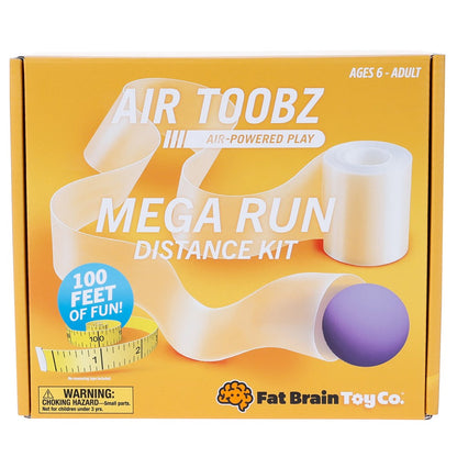 Box of Air Toobz Mega Run Distance Kit with a purple ball and white tubes on a yellow background.