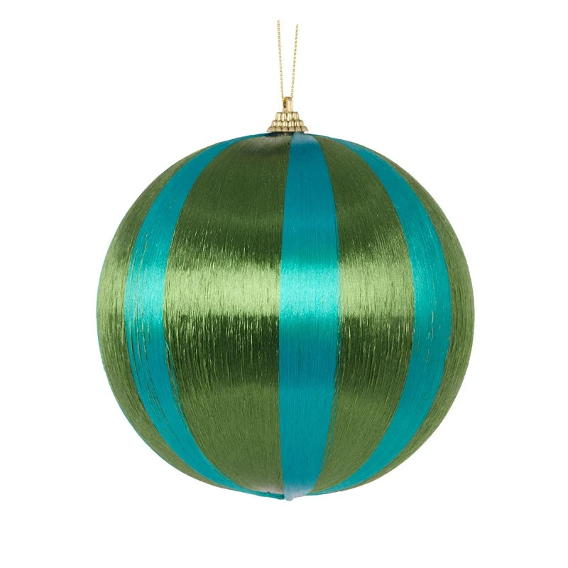 HOLLY AND IVY | HANGING DECORATION | MOSS STRIPED SILK BAUBLE