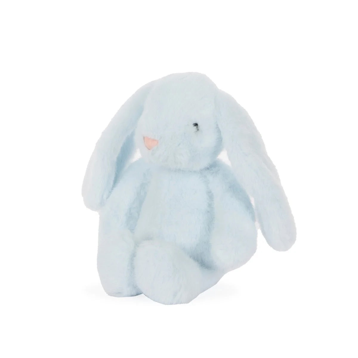 Blue plush bunny toy on a white background