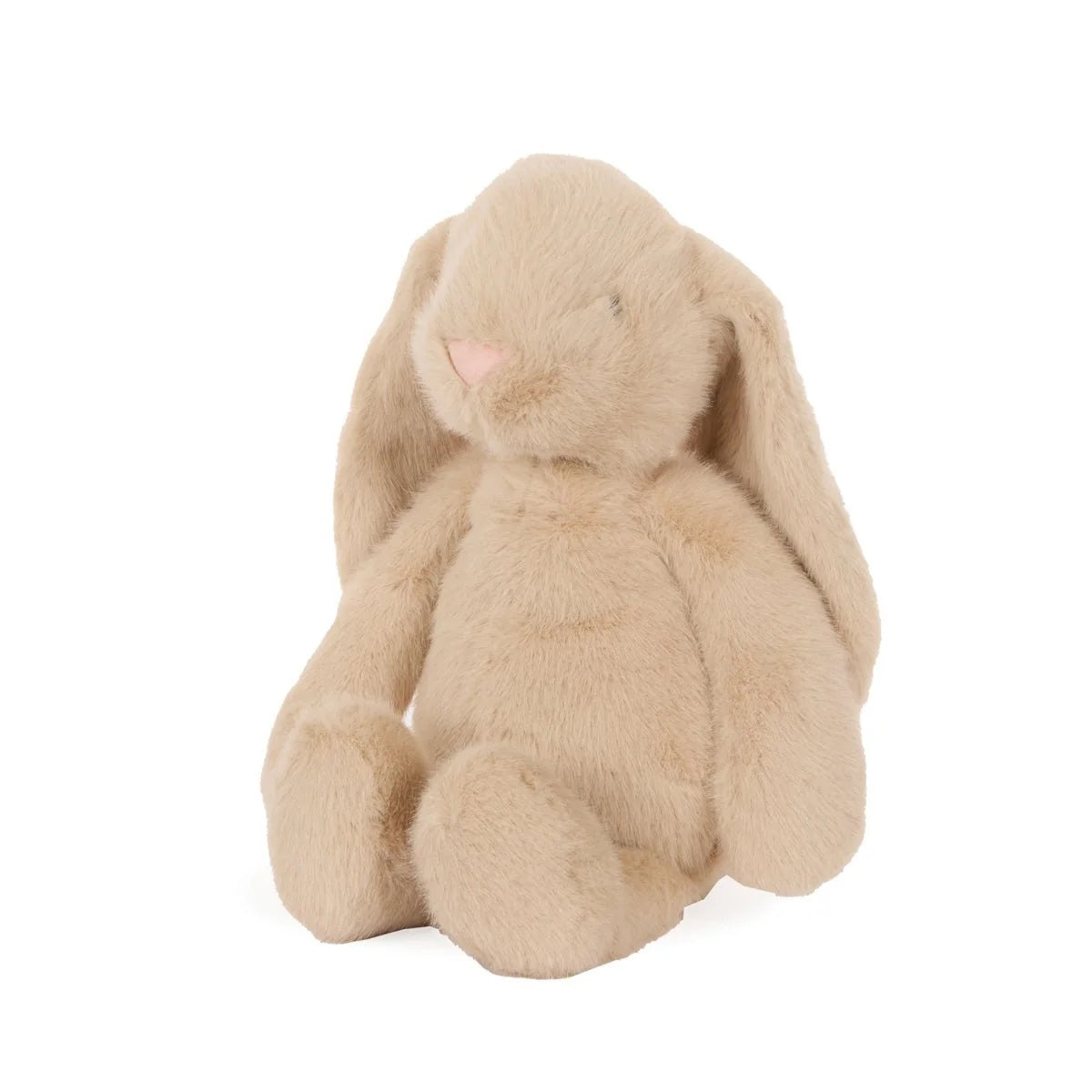 Beige plush bunny toy on a white background