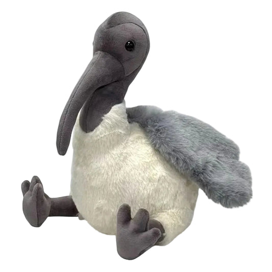 Plush toy pelican on a white background
