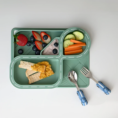 ZOOLI SILICONE DINNERWARE SET - SAGE GREEN RACETRACK