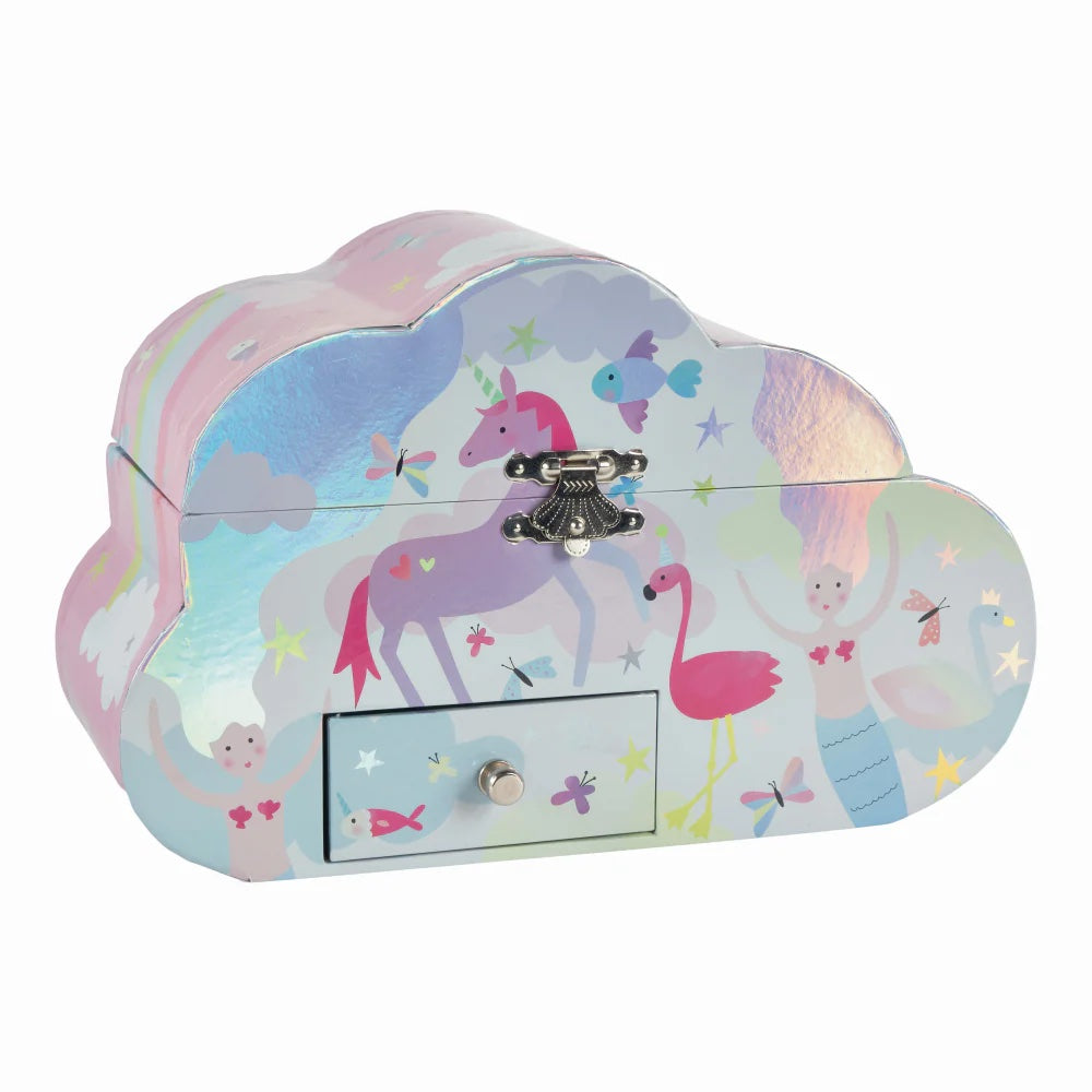 Children's jewelry box with unicorn and mermaid design on a white background