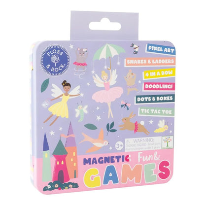 Packaging of Floss & Rock magnetic fun games with colorful illustrations on a white background