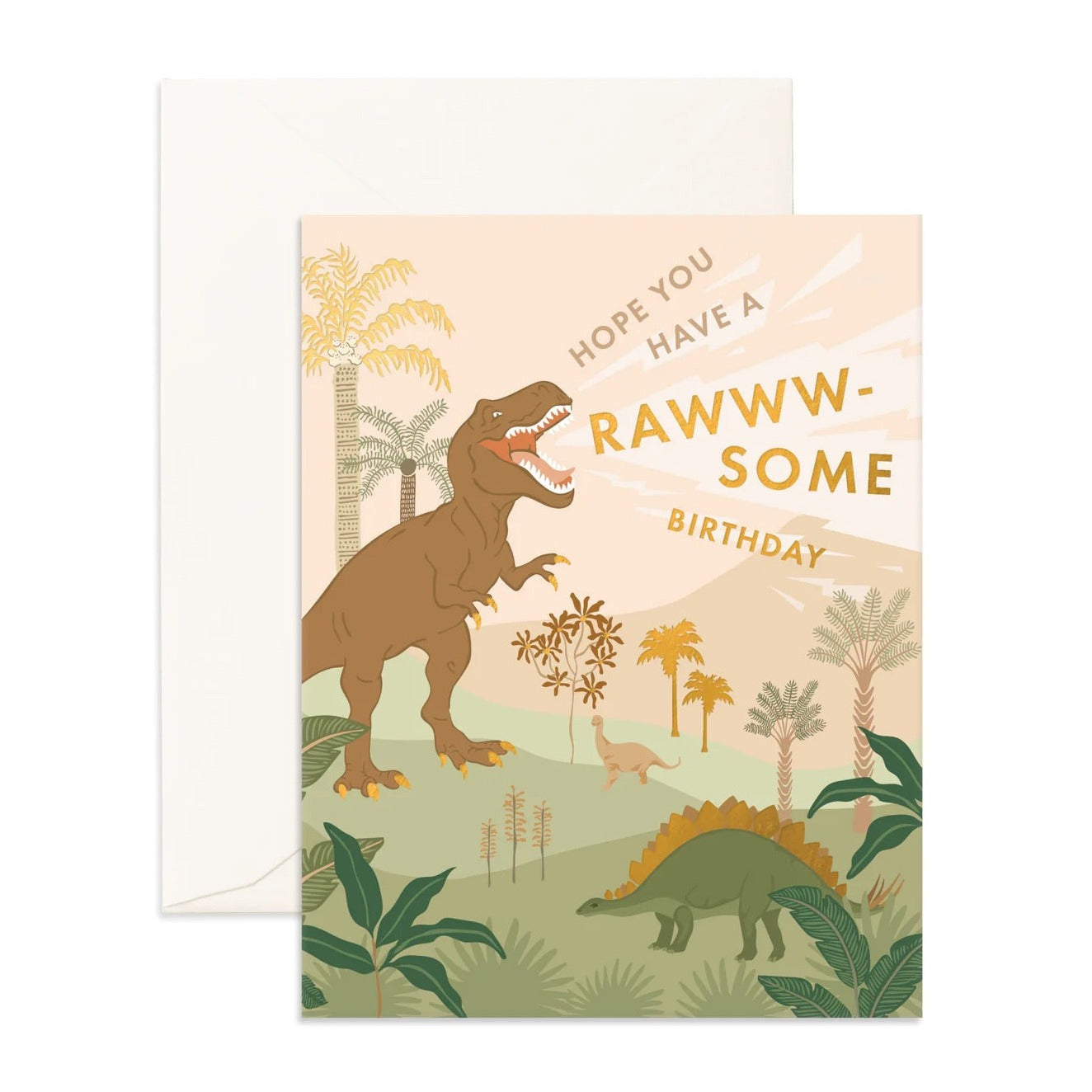 Fox and Fallow Card - Rawww-Some Birthday Dinos