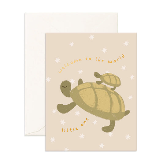 Fox and Fallow Card - Welcome Little One Turtle