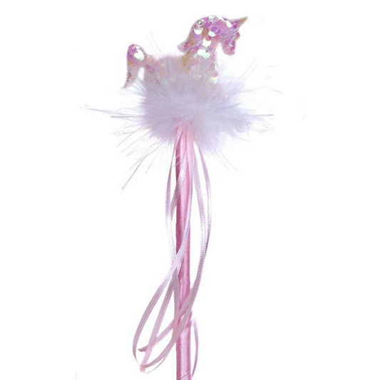 Pink fairy wand with white fluffy top on a white background