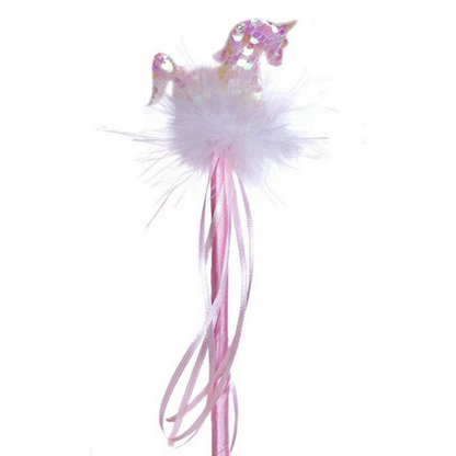 Pink fairy wand with white fluffy top on a white background