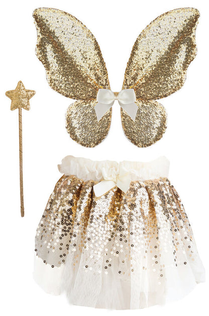 GREAT PRETENDERS GRACIOUS GOLD SEQUINS SKIRT, WINGS AND WAND SET