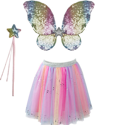 GREAT PRETENDERS RAINBOW SEQUINS SKIRT WITH WINGS AND WAND