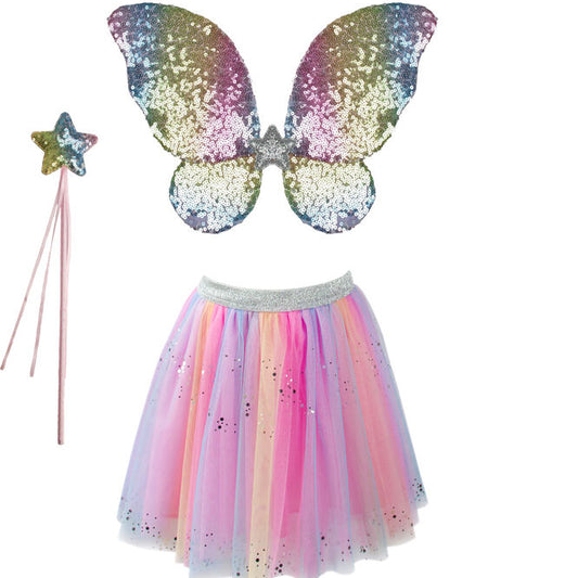 GREAT PRETENDERS RAINBOW SEQUINS SKIRT WITH WINGS AND WAND