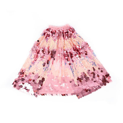 Pink sequin skirt on a white background