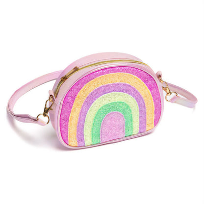 Pastel rainbow-colored crossbody bag on a white background