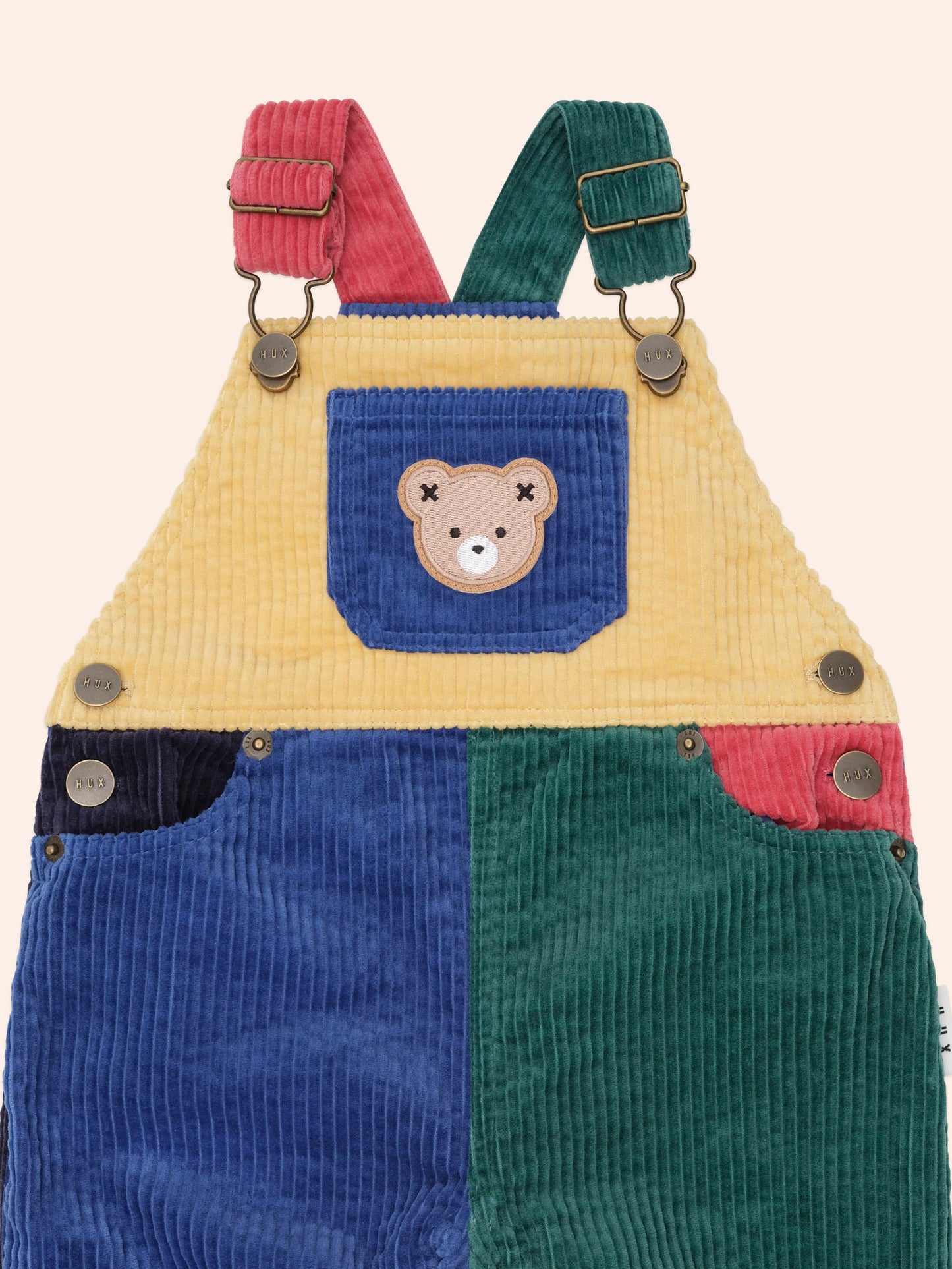 HUXBABY COLOUR BLOCK CORD OVERALLS | BLUE