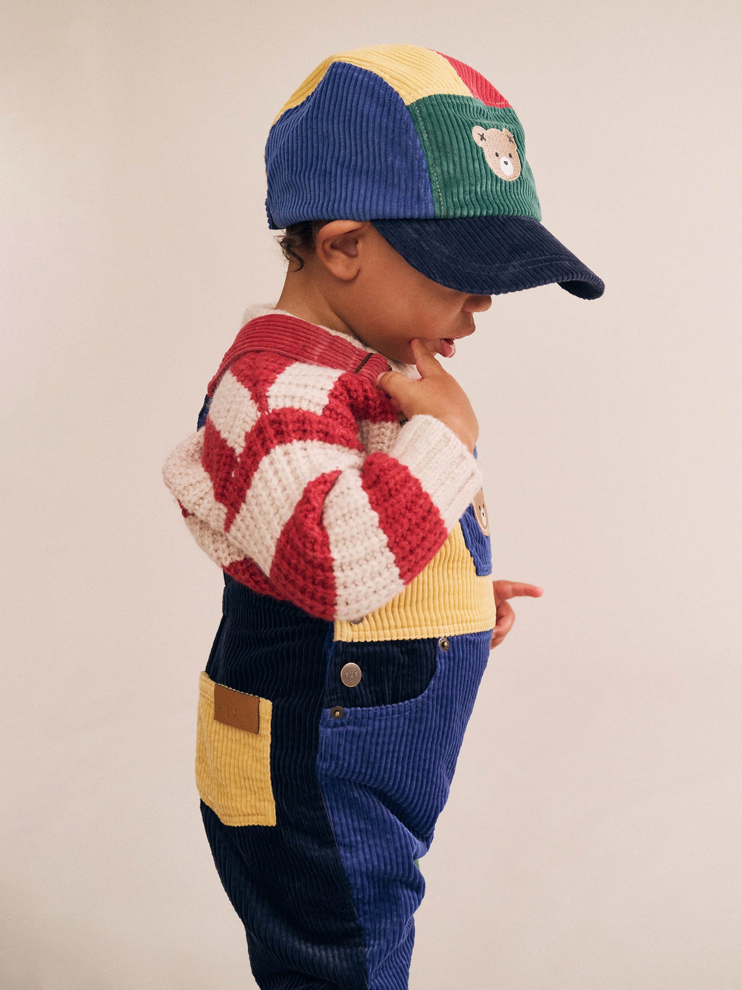 HUXBABY COLOUR BLOCK CORD OVERALLS | BLUE