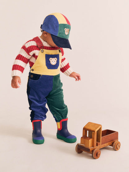 HUXBABY COLOUR BLOCK CORD OVERALLS | BLUE