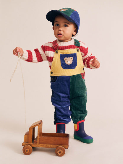 HUXBABY COLOUR BLOCK CORD OVERALLS | BLUE
