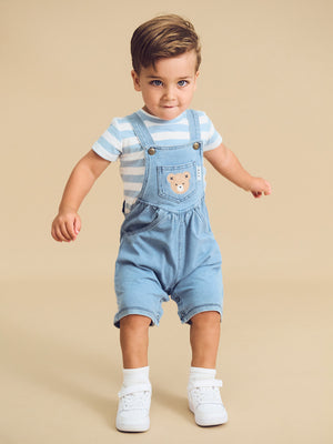 Huxbaby Knit Denim Overall Shorts