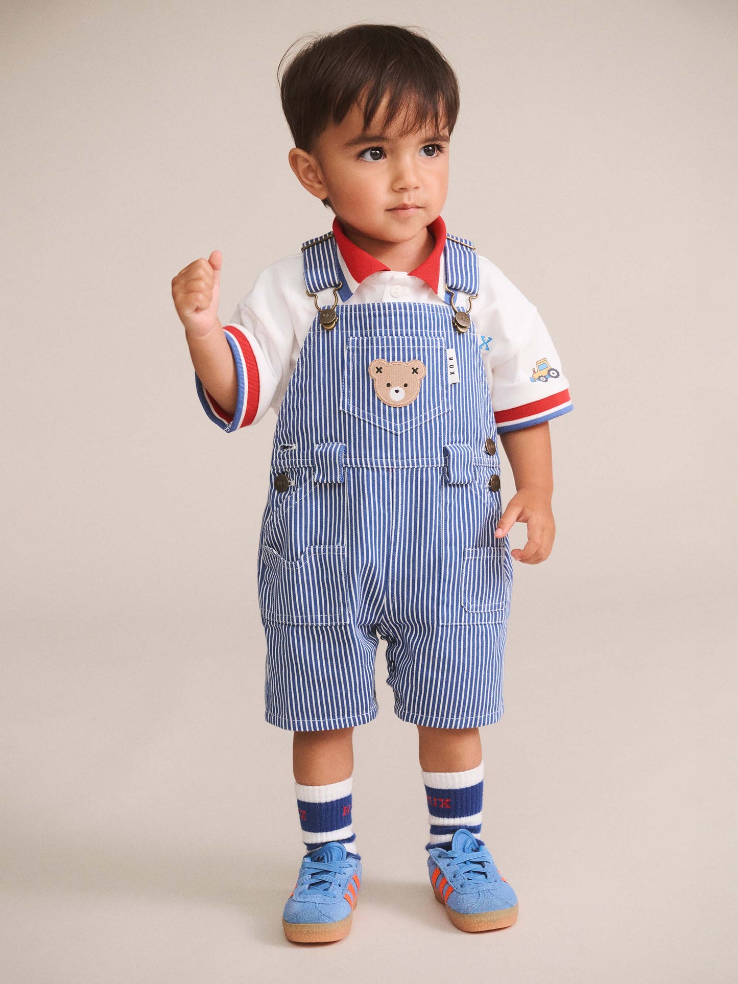 HUXBABY | COBALT STRIPE CARPENTER SHORT OVERALL