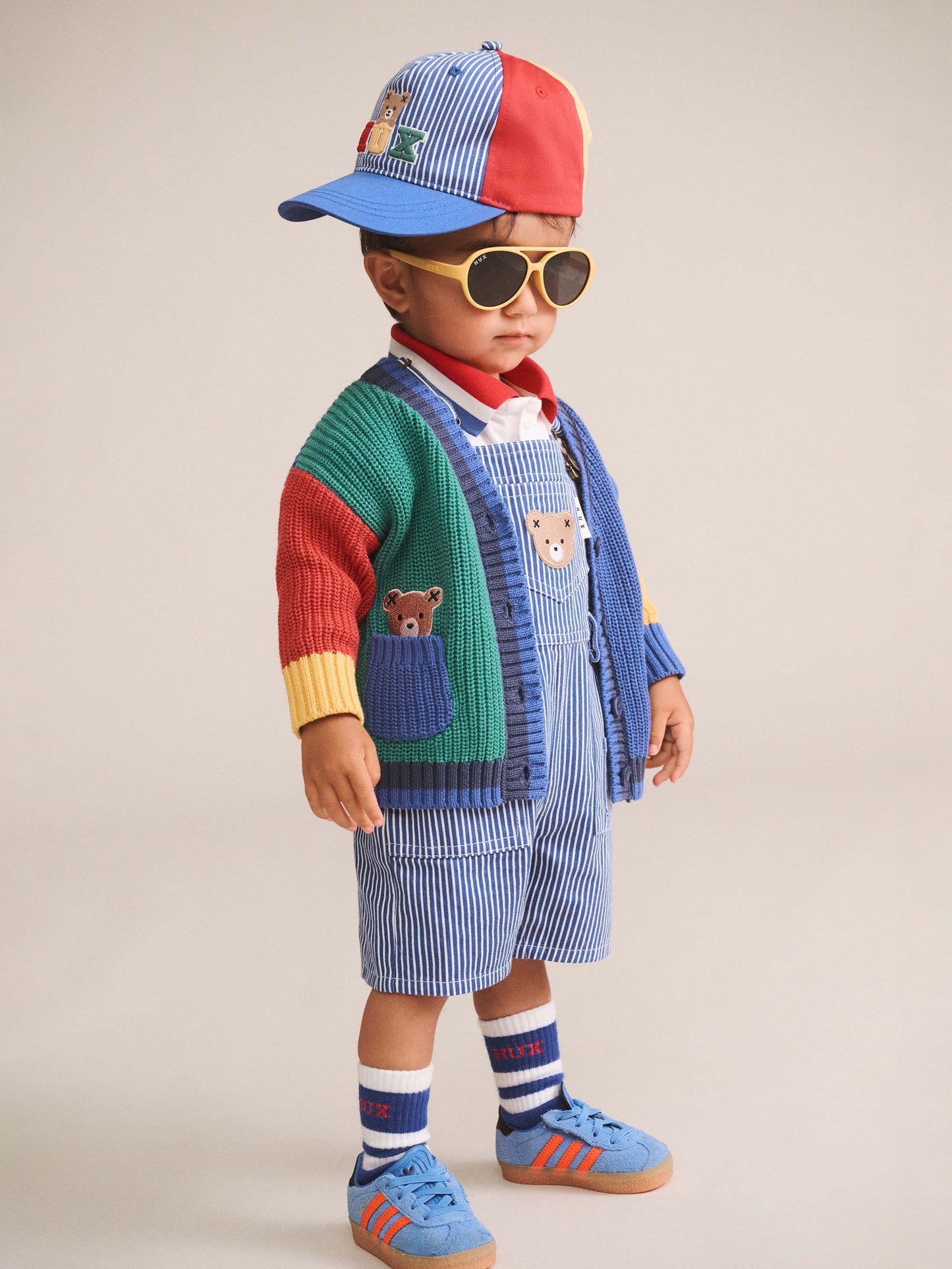 HUXBABY | COBALT STRIPE CARPENTER SHORT OVERALL