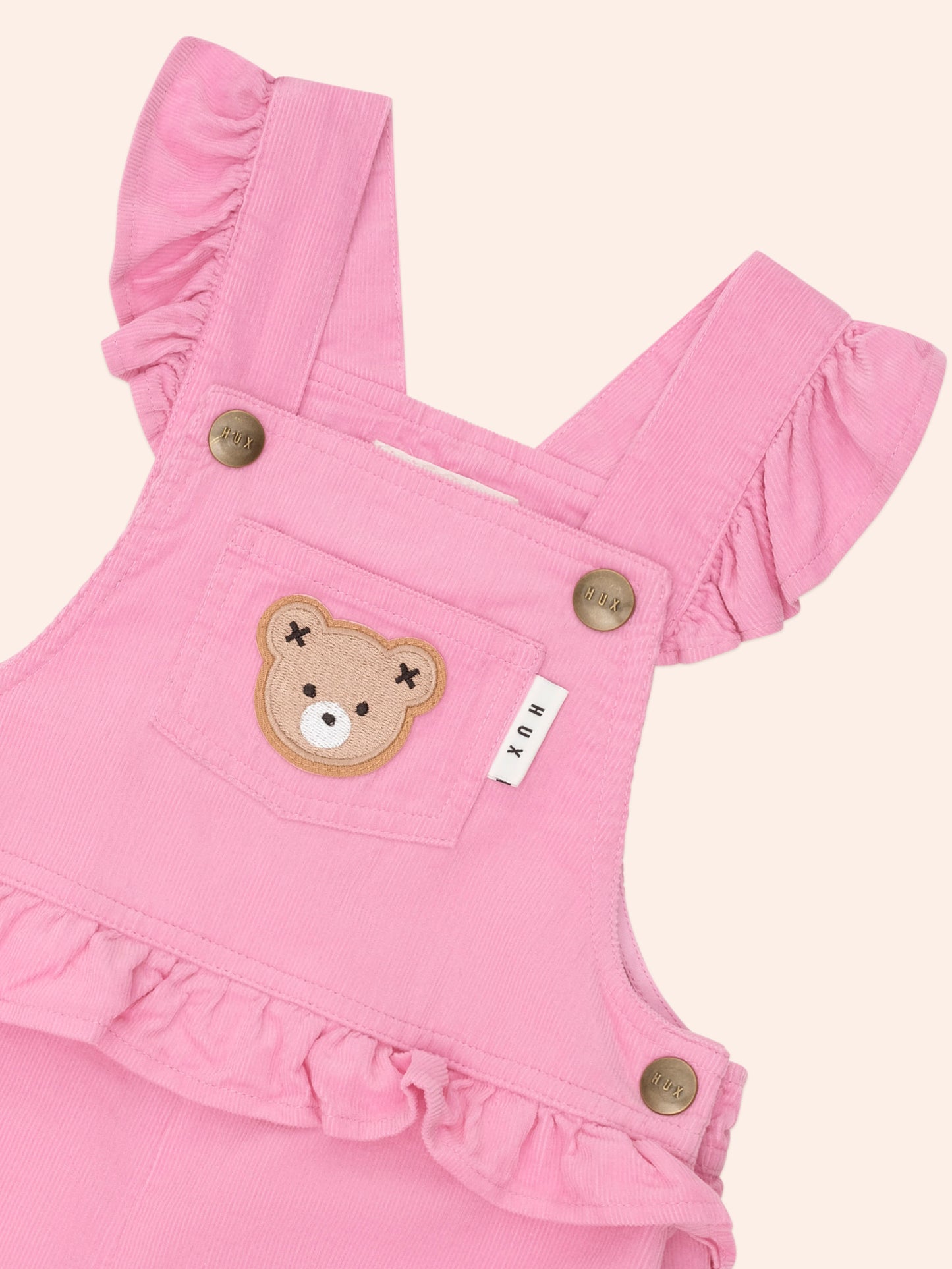 HUXBABY CLASSIC FRILL CORD OVERALL | PINK