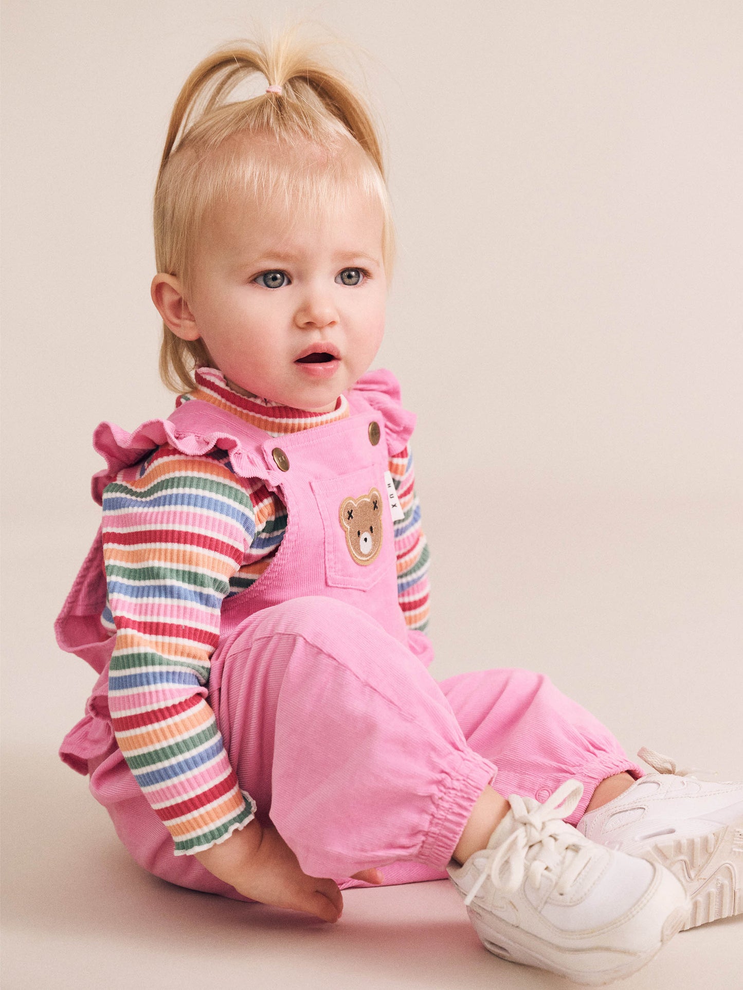 HUXBABY CLASSIC FRILL CORD OVERALL | PINK