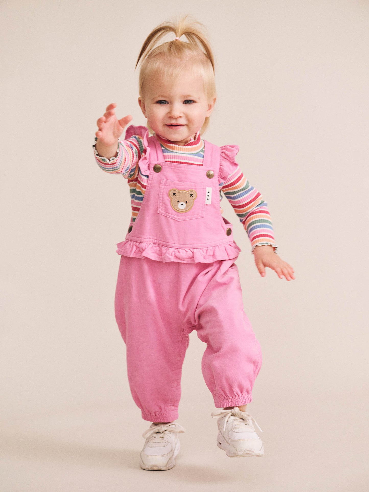HUXBABY CLASSIC FRILL CORD OVERALL | PINK