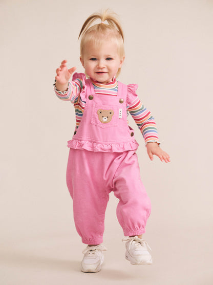 HUXBABY CLASSIC FRILL CORD OVERALL | PINK