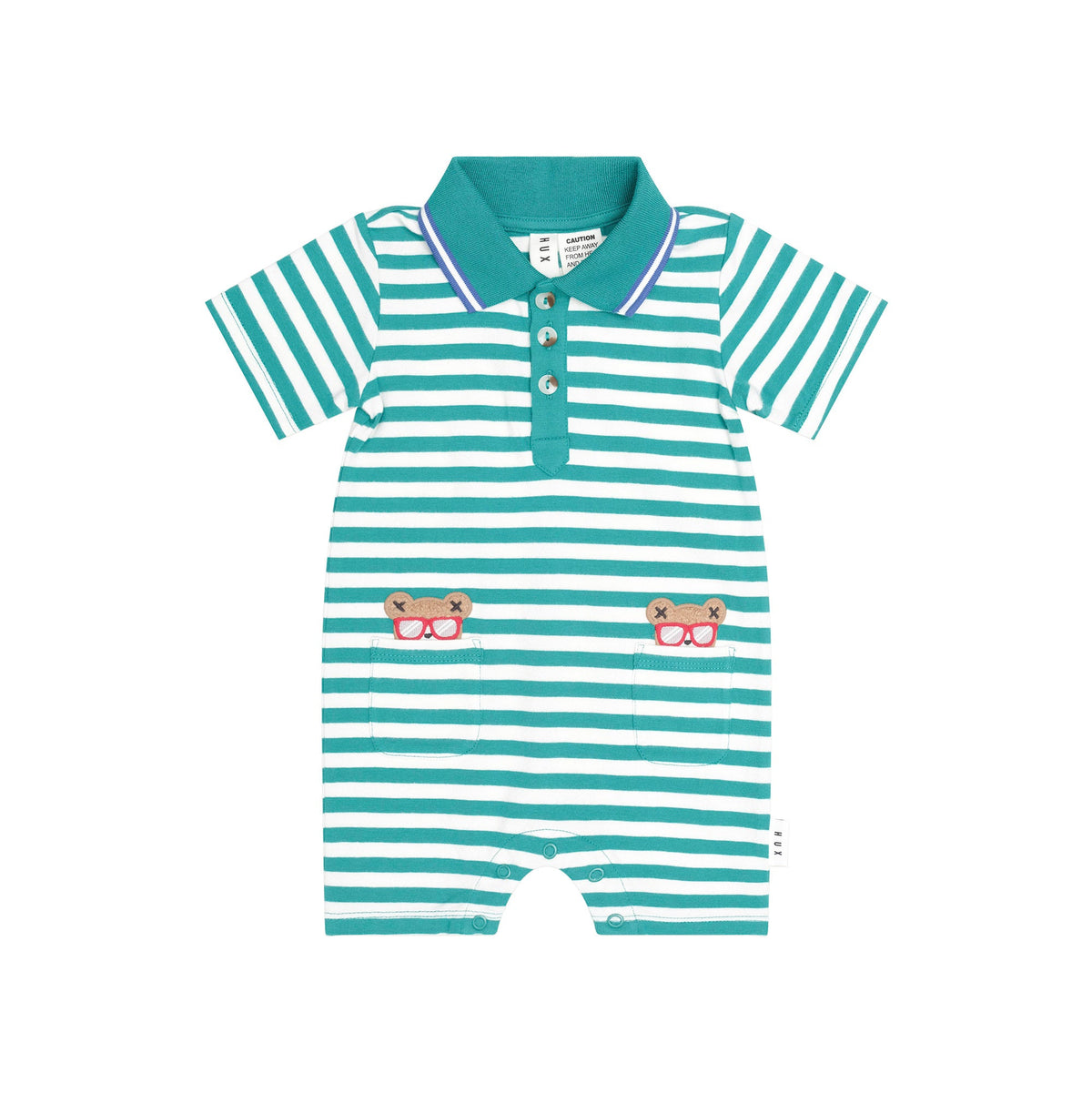 HUXBABY | GREEN STRIPE VACAY ROMPER